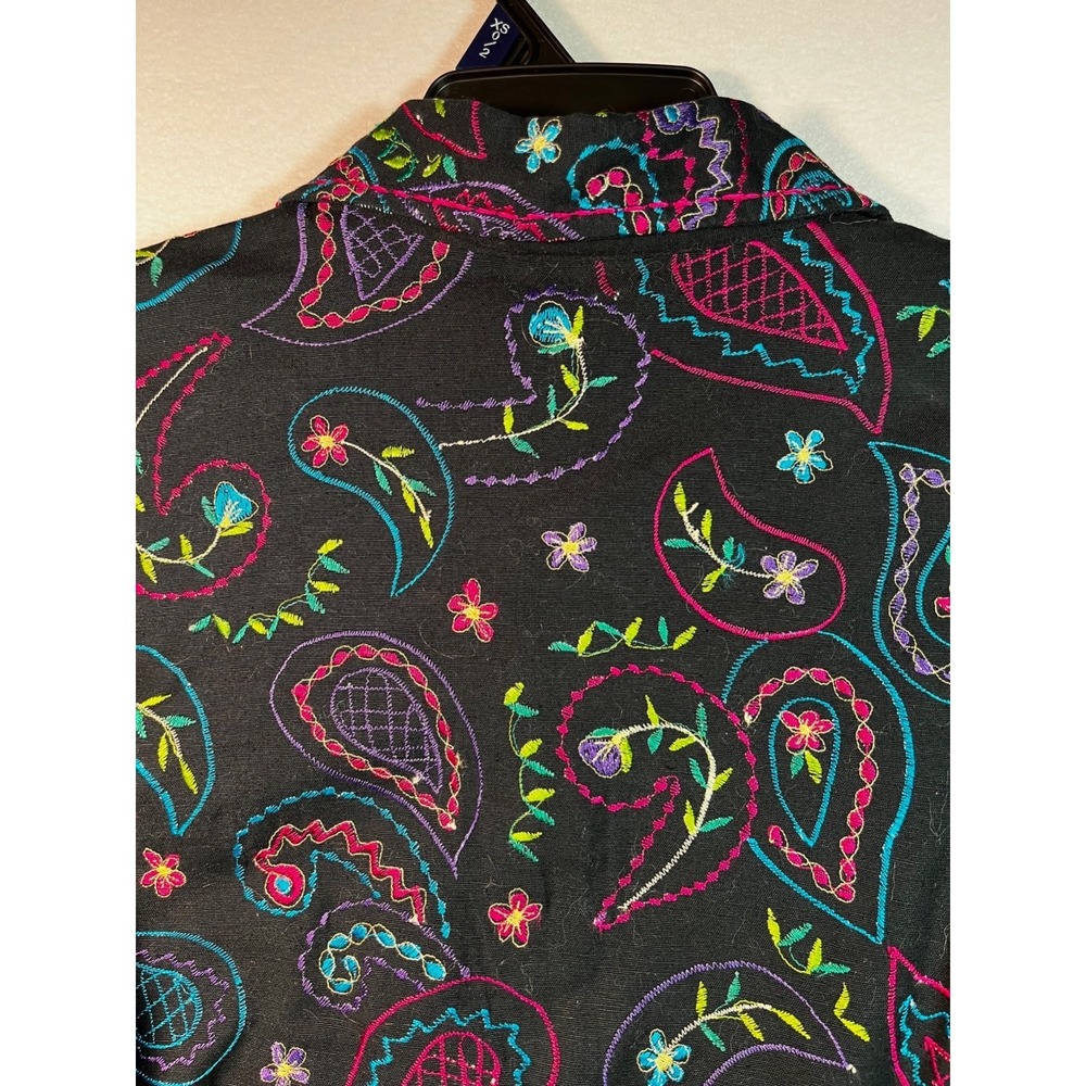 Units Petite SMALL Jacket Linen Blend Embroidered Floral Paisley Boho Festival - Picture 2 of 8